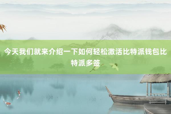 今天我们就来介绍一下如何轻松激活比特派钱包比特派多签